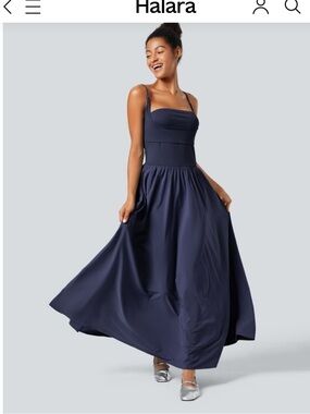 NWT HALARA Navy Breezeful Maxi Dress with Spaghetti Straps Size L